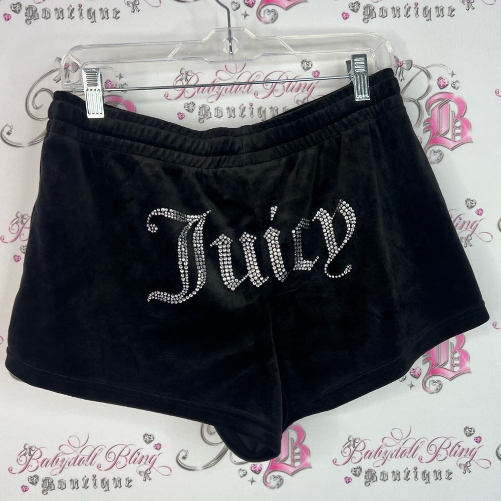 Juicy Couture Shorts Logo On Back Soft Velour Velvet Black Shorts